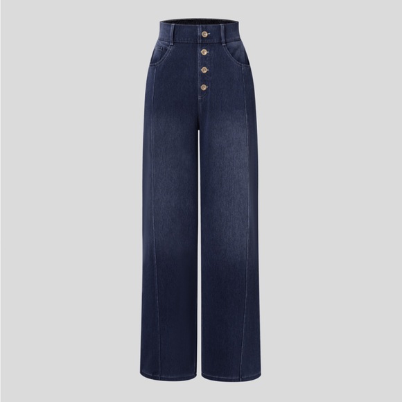 High Waisted Decorative Button Straight Leg Stretchy Casual Boyfriend Jeans - Picture 2 of 8